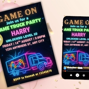 Video Game Truck Birthday Invitation: Gamer Party (Digital Download 5x7&quot; PDF/JPEG Template)