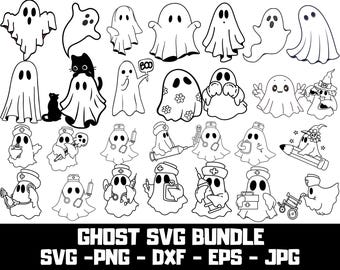Halloween Ghost SVG Bundle, Clipart Graphics (Digital Files)