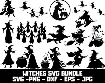 Bruja SVG, Bruja de Halloween SVG para Cricut, Clip art de bruja voladora PNG, Archivo de corte de silueta de bruja, Descarga digital