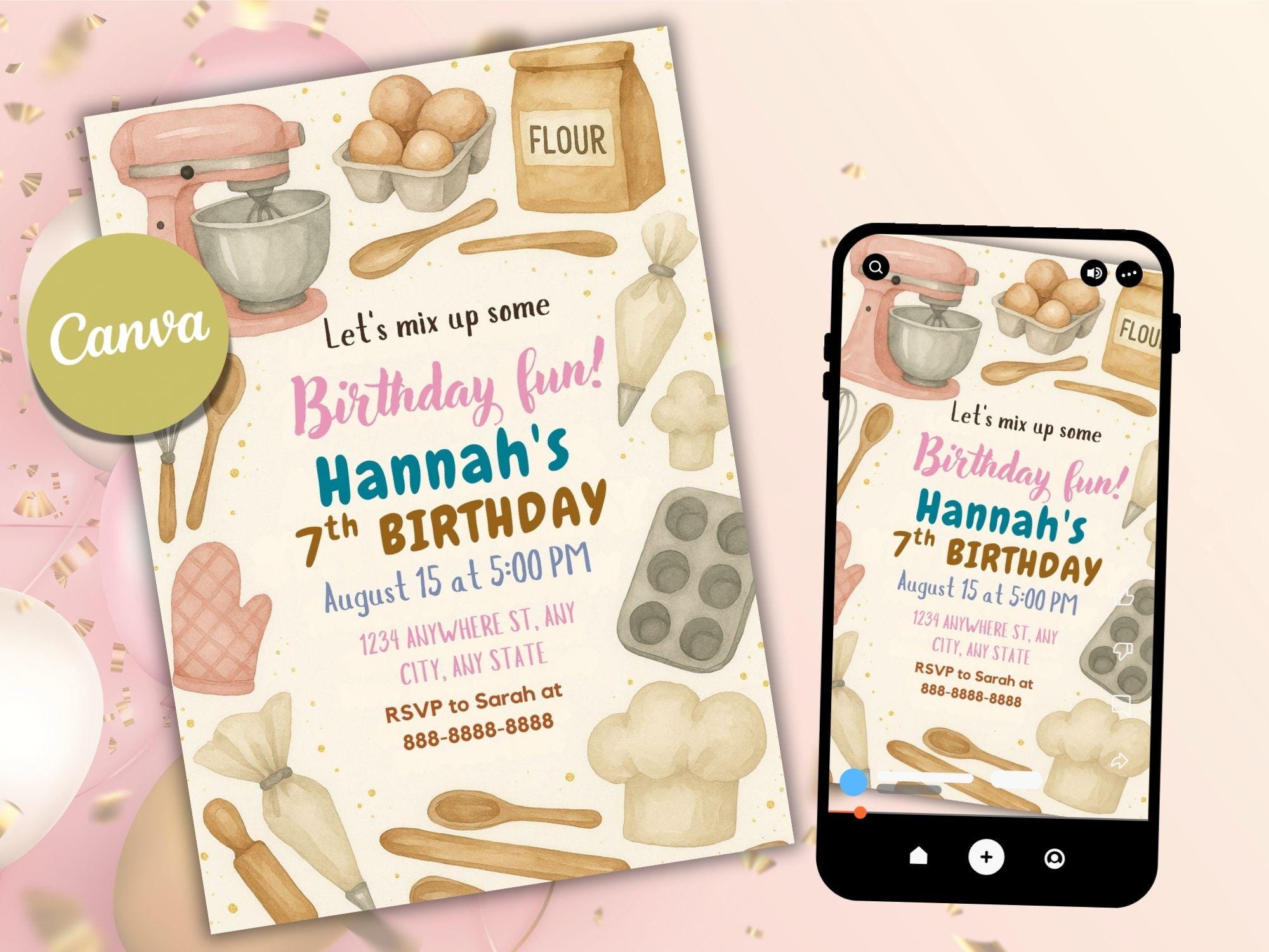 Editable Baking Birthday Invitation Template: Pink Kitchen Party ...