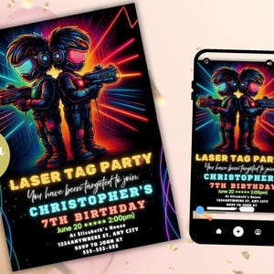 EDITABLE Laser Tag Birthday Invitation, Laser Tag Party Invite Template, Neon Red Glow Laser Tag, Boy Birthday Party, Instant Download