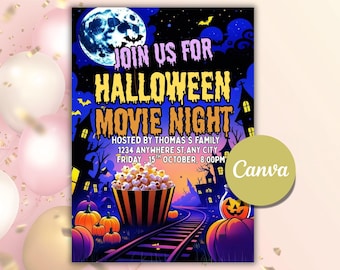 Halloween Movie Night Invitation: Editable Canva Template
