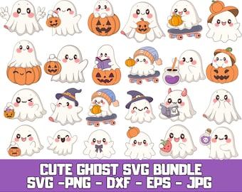 Halloween Ghost SVG Bundle, Clipart Graphics (Digital Files)