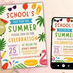 Editable End of School Party Schools Out Party Invitation, Summer Invitation, Printable Digital Invitation