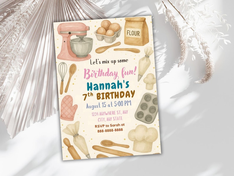Top Chef Invitations Editable Baking Birthday Invitation Template: Pink Kitchen Party ...