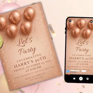 Rose Gold Invitation Template Rose Gold Birthday Invitation 40Th, Rose Gold Birthday Invitation 50Th