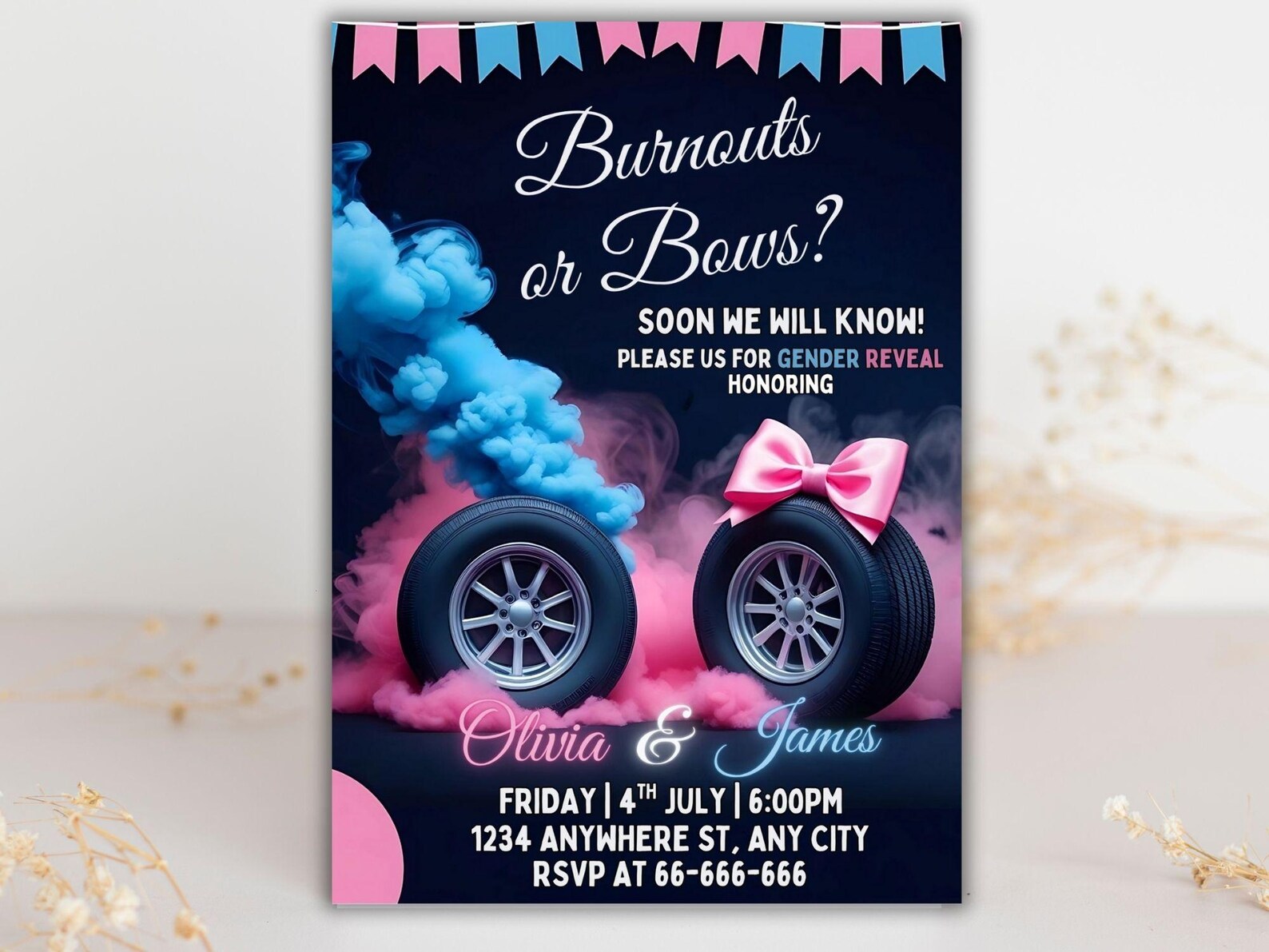 Burnouts or Bows Gender Reveal Invitation Editable Digital Template Etsy