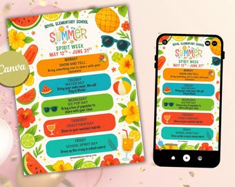 Summer Spirit Week Flyer: Editable School Event Planner (Digital Download)
