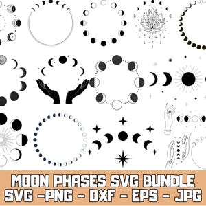 Moon Phase SVG Bundle: Lunar Crescent Clip Art (Digital Download)