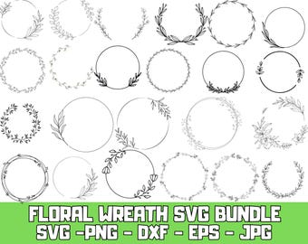 Floral Wreath SVG Bundle: Wedding Monogram, Circle Frame (Digital Download)