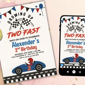 TWO Fast Birthday Invitation Vintage Race Car Birthday Two Fast Birthday Invite Retro Race Car Birthday Editable Digital Download Invitation