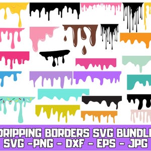 Dripping Borders SVG Bundle: Schmelzende Farbe Clipart für Cricut (Digitaler Download)