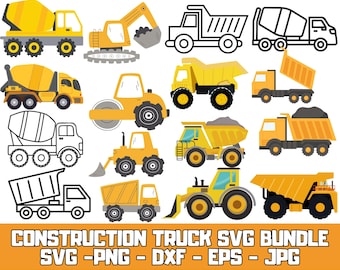 Construction Vehicle SVG Bundle: Excavator, Dump Truck Clipart (Digital Download)