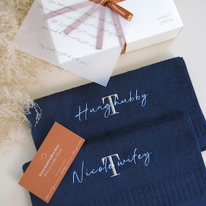 Personalized Embroidered Towel | Couple Towels | 100% USA Cotton | Gift for Wedding, Bridesmaids, Baby, Anniversary, Birthday, Christmas