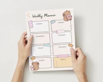 Kawaii Capybara Weekly Planner | Cute Pastel Weekly Planner Printable | Aesthetic Daily Planner PDF | Digital Download | Productivity | To Do list