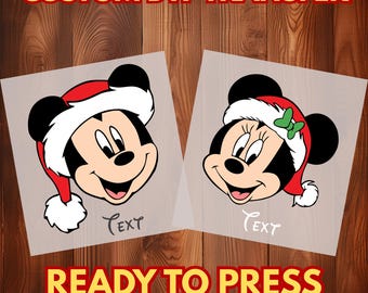 Custom DTF Transfer Mickey and Minnie Santa Hat Christmas Design Ready to Press, Disney Holiday Heat Transfer, Cute Christmas Shirt DTF