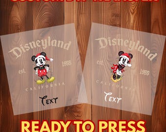 Disney Christmas DTF Transfer – Ready to Press Mickey & Minnie Holiday Print, Custom Iron-On Transfer, Disneyland California Shirt Design
