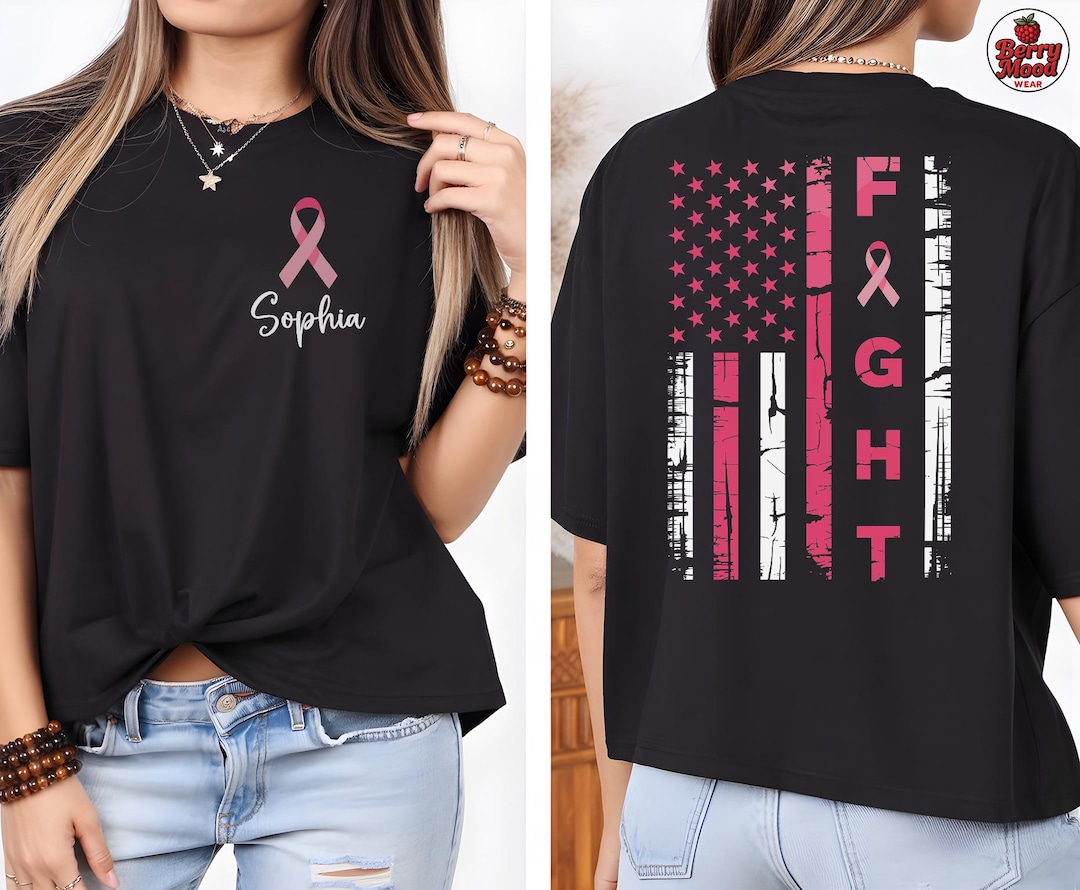 Custom Breast Cancer Awareness Shirt With Name, Pink Ribbon Fight Flag ...