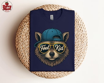 Funny Feral Kid Raccoon Shirt for Kids, Cool Cartoon Raccoon Meme Tee, Cute Feral Child Animal Lover Shirt, Toddler Wild Kid Graphic Tee