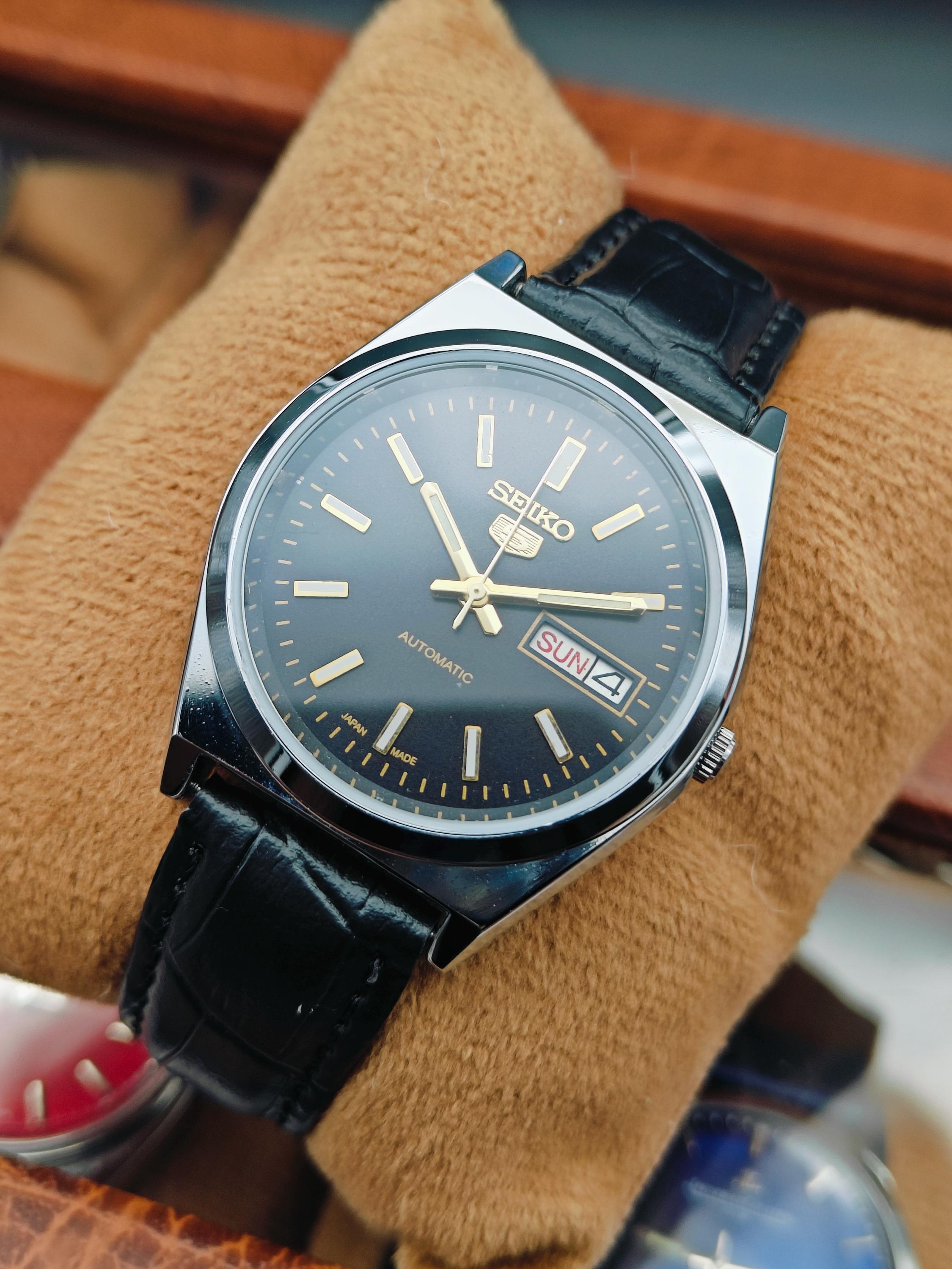 稼働品SEIKO 5 自動巻き腕時計 6309-7330 シルバー×革風バンド S78☆【AT/不動品】SEIKO セイコー5 自動巻 6309-7330 シルバー