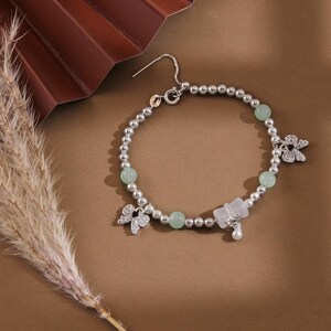 Double Silver Butterfly & Pearl Charm Bracelet – Handmade Gift for Her – Nature Inspired Jewelry – Birthday Gift for Girlfriend