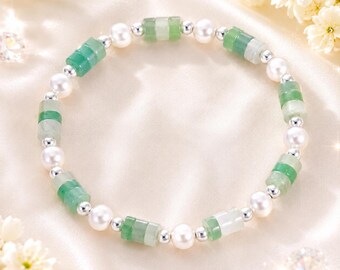 Mint Green Beaded Bracelet, Pearl Bead Bracelet, Dainty Silver Bead Jewelry, Gift for Her