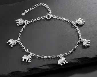 Bracelet à breloques éléphant, bracelet animal chaîne en argent, bijoux éléphant porte-bonheur, bracelet délicat, cadeau pour elle
