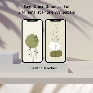 Elegant Sage Green Botanical Phone Wallpapers – Stylish Digital Art Set for iPhone & Android