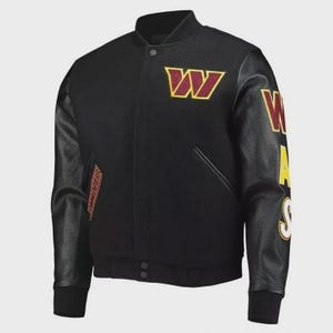Letterman Washington Commanders Black Wool & Leather Bomber Vintage Jacket Men's
