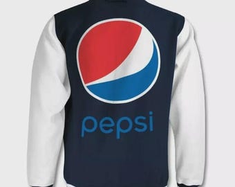 PEPSI Varsity Jackets Navy-Blue Wool & White Leather Letterman Bomber Men's