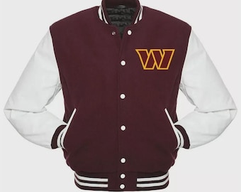 Letherman Washington Commanders Varsity Jacket Maroon Wool & White Leather Bomber jackets