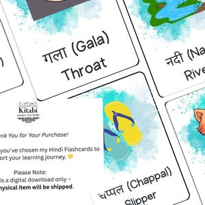 Bundle de cartes mnémotechniques hindi – 72 cartes de vocabulaire | Hindi vers anglais avec Hinglish | Téléchargement JPEG pour les enfants