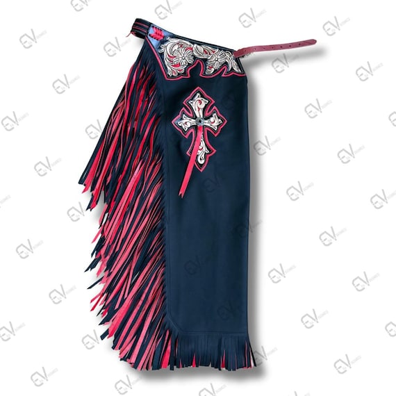 Hand-Tooled Leather Rodeo Chaps | Custom Western Chaps | Fringe Bull Riding, gift for him