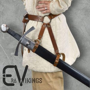 Mittelalterlicher Leder-Schwertgürtel, Larp-Schwerthalter verstellbare Riemen, Rindsleder-Schwertgürtel für Cosplay, Renaissance Faire,