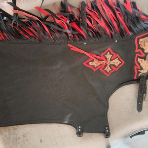 Hand-Tooled Leather Rodeo Chaps | Custom Western Chaps | Fringe Bull Riding, gift for him image 8