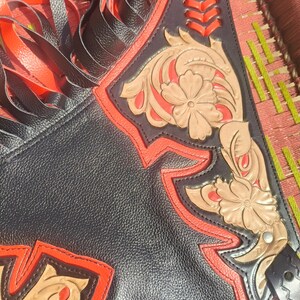 Hand-Tooled Leather Rodeo Chaps | Custom Western Chaps | Fringe Bull Riding, gift for him image 6