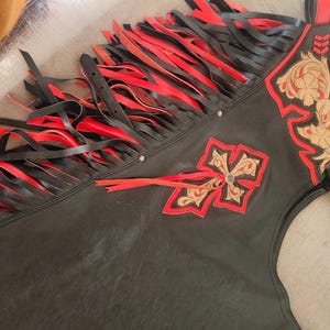 Hand-Tooled Leather Rodeo Chaps | Custom Western Chaps | Fringe Bull Riding, gift for him image 7