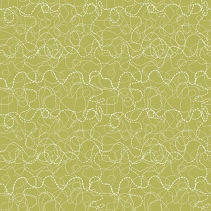May include: A seamless pattern with a green background and white dashed lines forming abstract shapes.