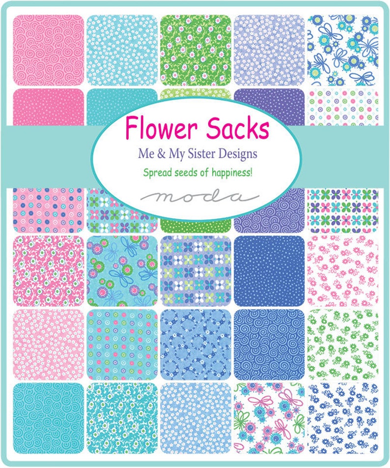 42 pieces Flower Sacks 5 Squares Charm Pack by Me /& My Sister for Moda