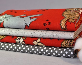 Cat Times 4 Fat Quarters Bundle, 1 Yard Total