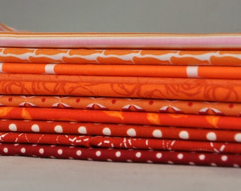 Fabric Scraps Color Bundle Orange, 10 Fat Eighths, 1 1/4 yards total