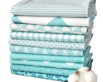 Designer Fabric Bundle Aqua-B, 10 fat quarters, 100% cotton