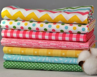 Designer Fabric Bundle Girl 7 Fat Quarters, 1 3/4 yards total, Free Shipping