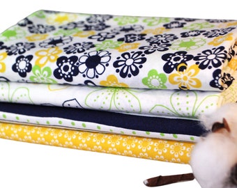 Navy/Yellow/Lime Floral 4 Fat Quarters Bundle, 1 Yard Total