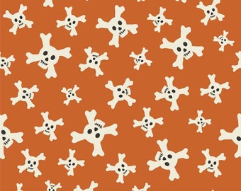 Treasure Map Skulls Orange by Lesley Grainger for Riley Blake, 1/2 yard