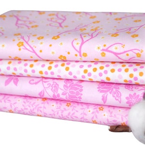 Pink Cherry Blossoms 4 Fat Quarters Bundle, 1 Yard Total, Free Shipping