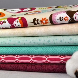 Little Matryoshka Cream 6 Fat Quarters Bundle by Carly Griffith for Riley Blake, 1 1/2 yards total, Free Shipping