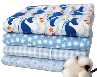 Flannel Blue Whales-B 4 Half Yards Bundle, 2 yards total