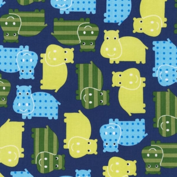 Urban Zoologie Navy Hippos for Robert Kaufman 1/2 yard