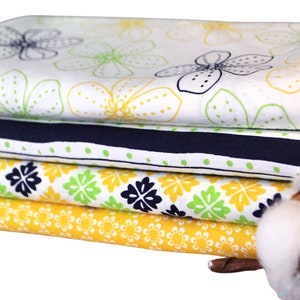 Navy/Yellow/Lime Outline Flowers-A 4 Fat Quarters Bundle, 1 Yard Total, Free Shipping